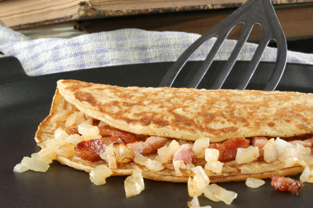 Ketogenic diet pancake with onion and bacon