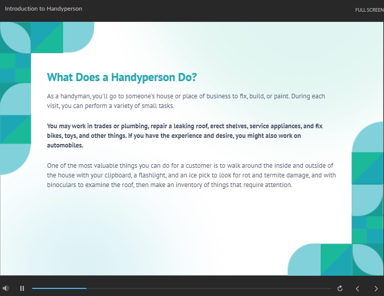Handyperson/Handyman Online Course & Certification