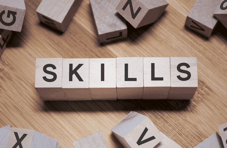 Skills Word Written In Wooden Cube